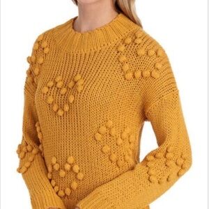 Chunky Mustard Sweater with Pom Pom Heart Details